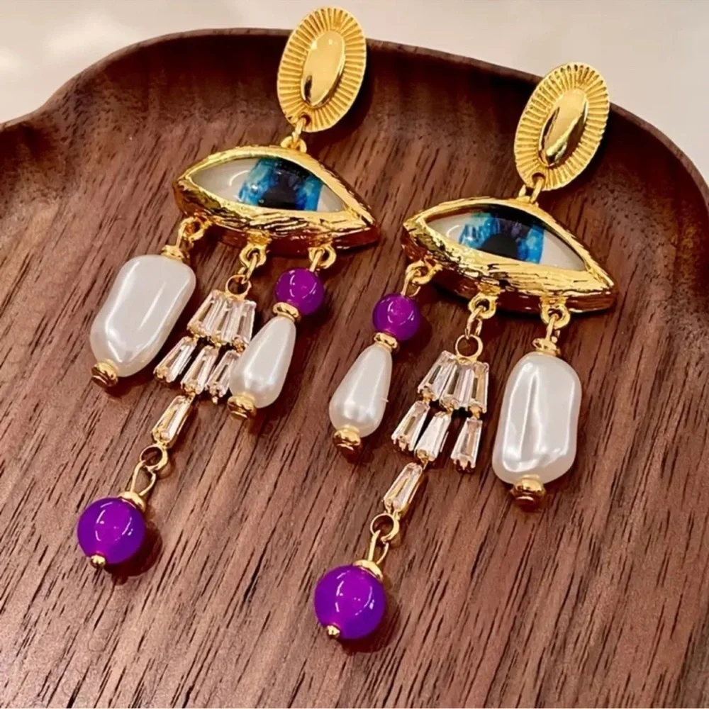NEW❗️Elegant Eye-Shaped Dangle Earrings. Vintage Evil Eye Lucky Earrings